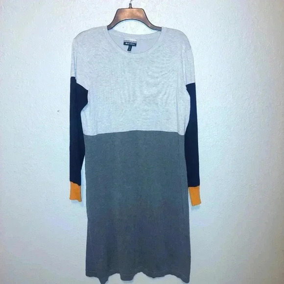 Allison Brittney Womens Sweater Dress Size XL Color Block Gray Black Yellow - Picture 1 of 9